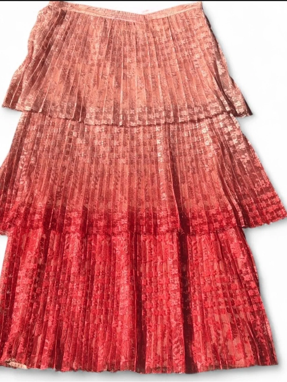 Maeve by Anthropologie Brighton Tiered Ombre Lace Midi Skirt